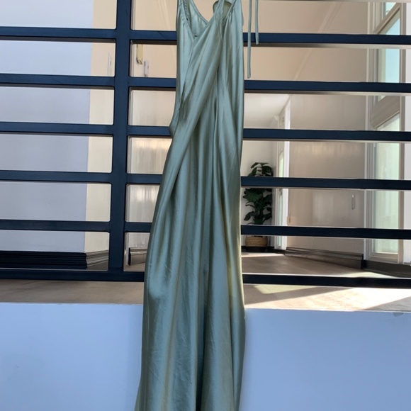 Cinderella Divine Sage Green Cowl Neck Satin Dress - Picture 2 of 6